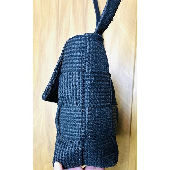 Black Fabric Woven Italian Seatbelt Style Flap Front Snap close bag - Picture 3 of 8